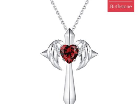 Birthstone Angel Wings Cross Necklace Sale