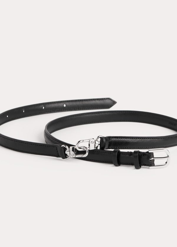 Double clasp leather belt black Online