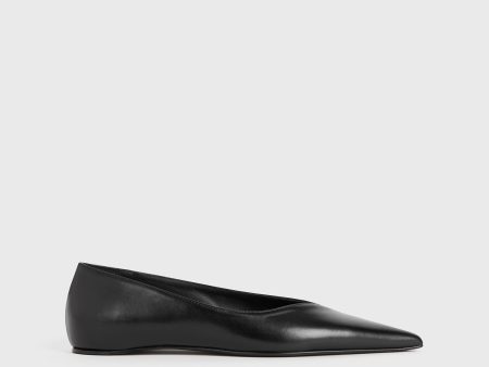 Leather asymmetric ballerinas black Cheap