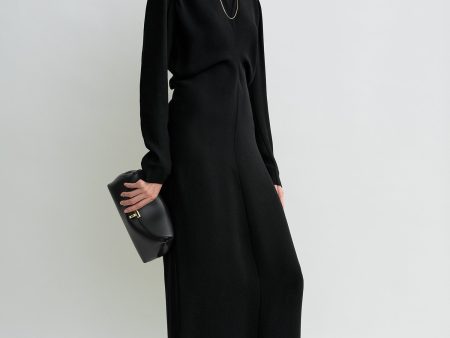 Long-sleeve slouch waist dress black Online now