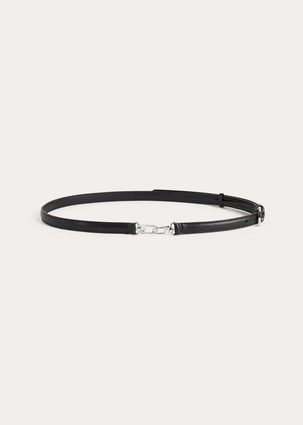 Double clasp leather belt black Online