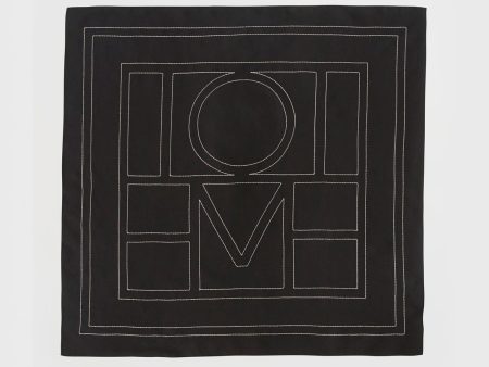 Embroidered monogram silk scarf black Hot on Sale