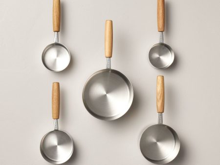 5pc Wood & Stainless Steel Measuring Cups Online now