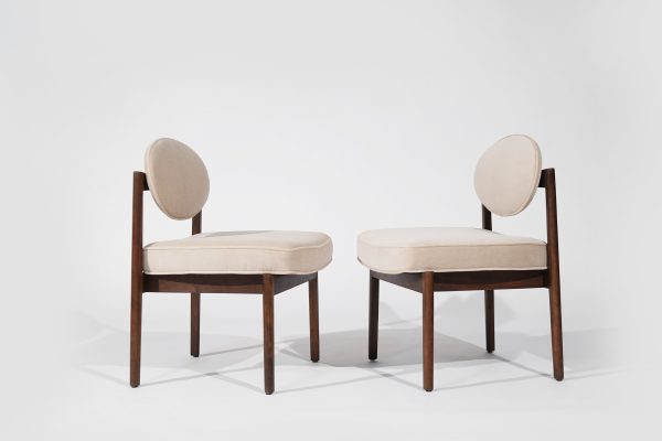 Set of Walnut Side Chairs by Jens Risom in Natural Mohair, C. 1950s Hot on Sale