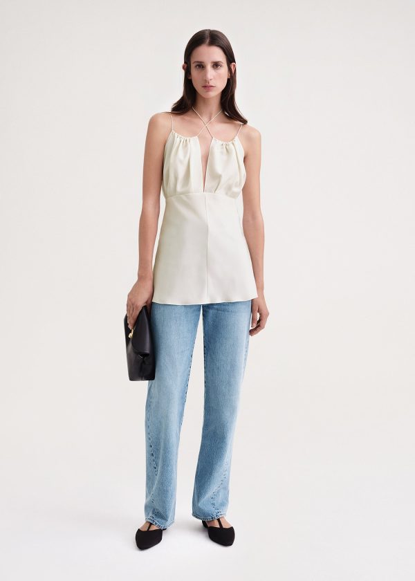 Gathered halterneck top off-white Hot on Sale