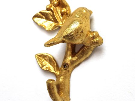 gilded wall hook: bird on branch Online Sale