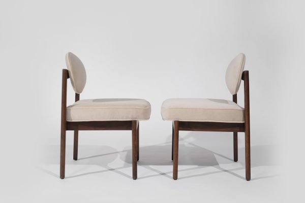 Set of Walnut Side Chairs by Jens Risom in Natural Mohair, C. 1950s Hot on Sale