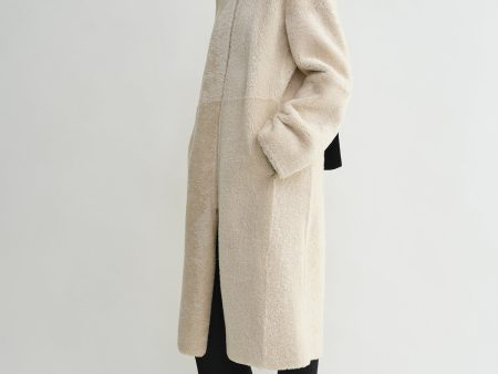 Zipped teddy shearling coat cream Hot on Sale