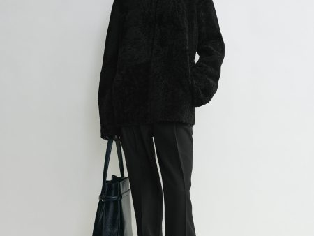 Zipped teddy shearling jacket black For Sale